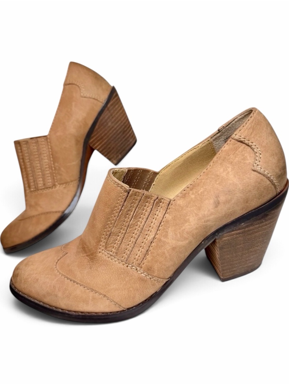 Anthropologie Levity Daisy Mae Leather Western Booties Tan Womens 9M